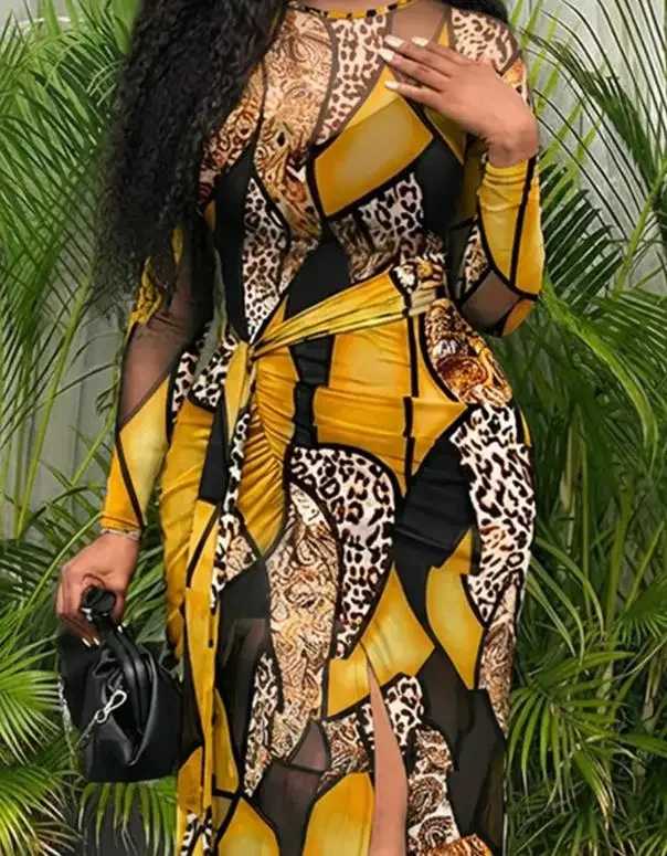 2 Pieces Outfit Leopard Print Long Sleeve Tie Waist High Slit Sheer Mesh Maxi Dress Female V-Neck Adjustable Spaghetti Dresses
2 Pieces Outfit Leopard Print Long Sleeve Tie Waist High Slit Sheer Mesh Maxi Dress Female V-Neck Adjustable Spaghetti Dresses