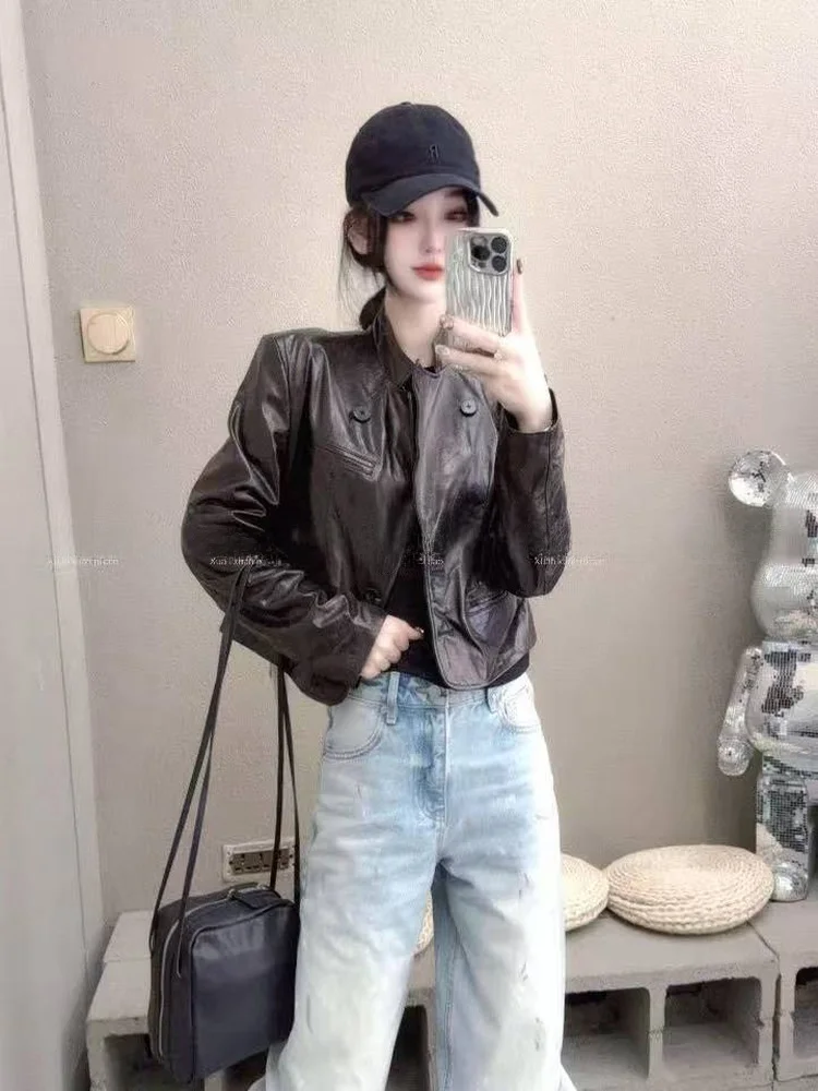 Spring New Leather Motorcycle Jaet Women's ort Loose Slimming Casual Versatile Top eepskin Biker Coat Street Sle
Spring New Leather Motorcycle Jaet Women's ort Loose Slimming Casual Versatile Top eepskin Biker Coat Street Sle