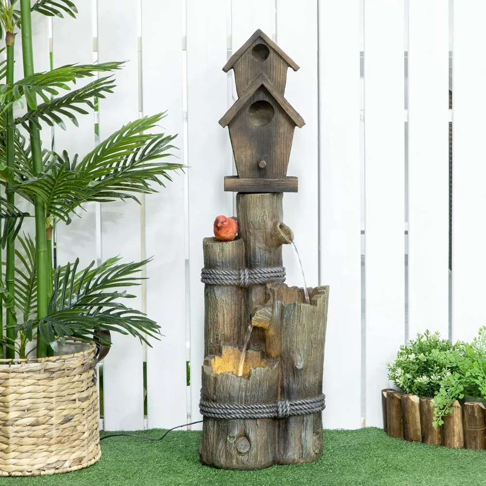 Outdoor Fountain with Birdhouse, Cascading Garden Waterfall Bird Bath with 3-Tier Rustic Tree Trunk/Log Design, LED, Customized
Outdoor Fountain with Birdhouse, Cascading Garden Waterfall Bird Bath with 3-Tier Rustic Tree Trunk/Log Design, LED, Customized