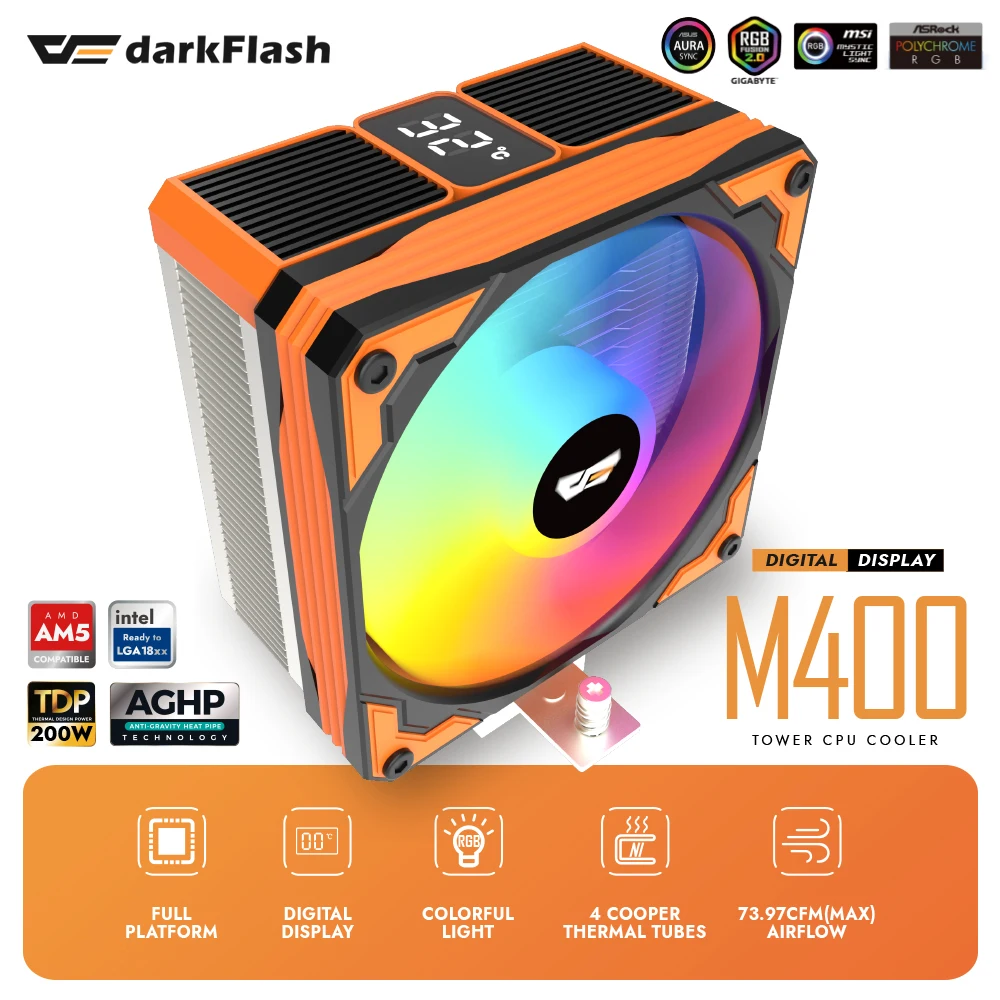 M400 Cpu Cooler 4 Heat Pipe With Digital Display Air Cooler 120mm ARGB Fan For Intel LGA 115X/1700/18xx AMD AM5 AM4 Ventilador
M400 Cpu Cooler 4 Heat Pipe With Digital Display Air Cooler 120mm ARGB Fan For Intel LGA 115X/1700/18xx AMD AM5 AM4 Ventilador