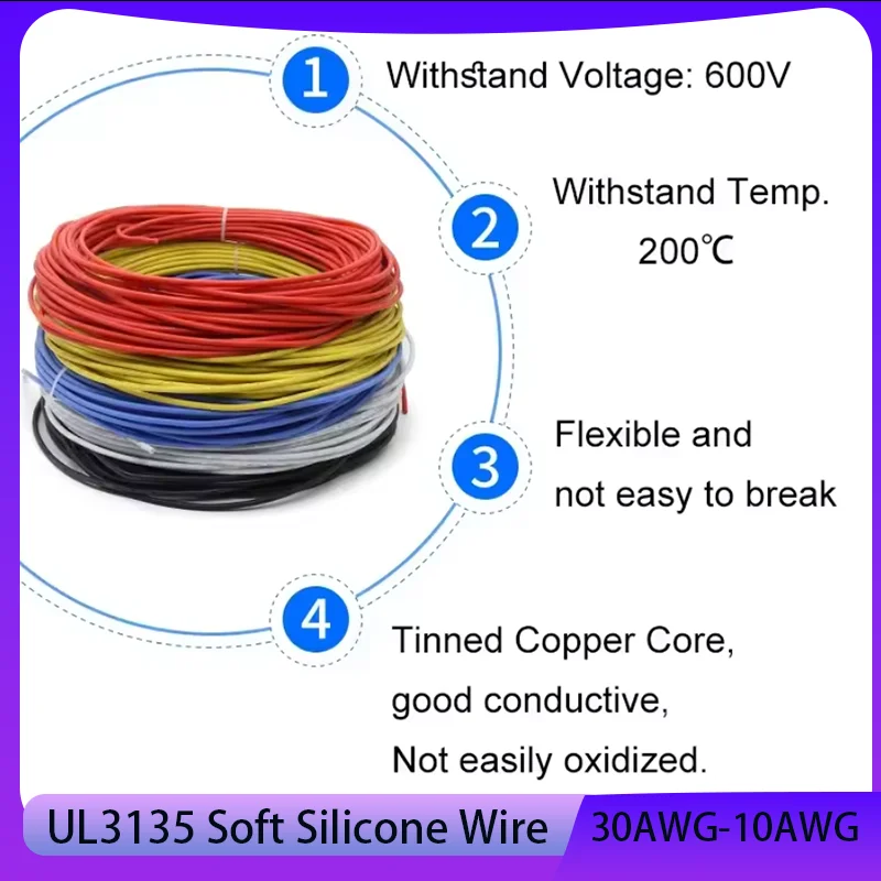 UL3135 Soft Silicone Rubber Insulated Tin Plated Copper Wire Core 30~10AWG High Temperature Resistant Cable
UL3135 Soft Silicone Rubber Insulated Tin Plated Copper Wire Core 30~10AWG High Temperature Resistant Cable