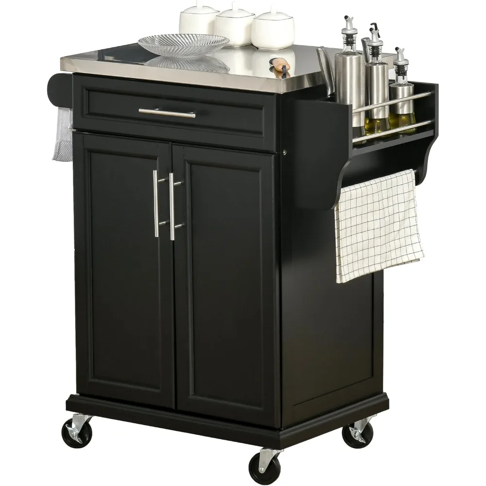 Rolling Kitchen Island with Stainless Steel Countertop, Drawer, Towel and Spice Racks, Utility Storage Trolley, Black
Rolling Kitchen Island with Stainless Steel Countertop, Drawer, Towel and Spice Racks, Utility Storage Trolley, Black