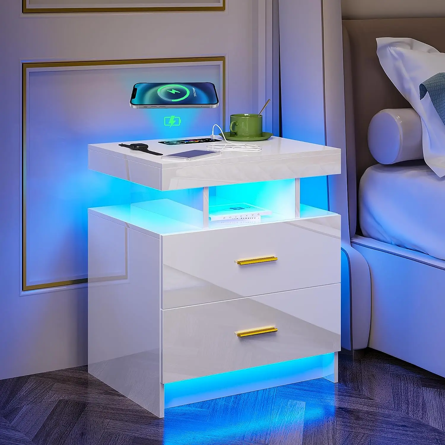 #Modern Assembled Stone Nightstand Charging Station Sensor Mode/24 Light Colors 3 Drawers Wireless/USB/Type-C Ports for A
#Modern Assembled Stone Nightstand Charging Station Sensor Mode/24 Light Colors 3 Drawers Wireless/USB/Type-C Ports for A
