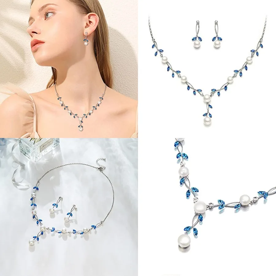 Wedding Pearl Jewelry Set for Bride Cubic Zirconia Crystal Simulated Pearls Floral Vine Filigree Bridal Necklace Earrings for W
Wedding Pearl Jewelry Set for Bride Cubic Zirconia Crystal Simulated Pearls Floral Vine Filigree Bridal Necklace Earrings for W