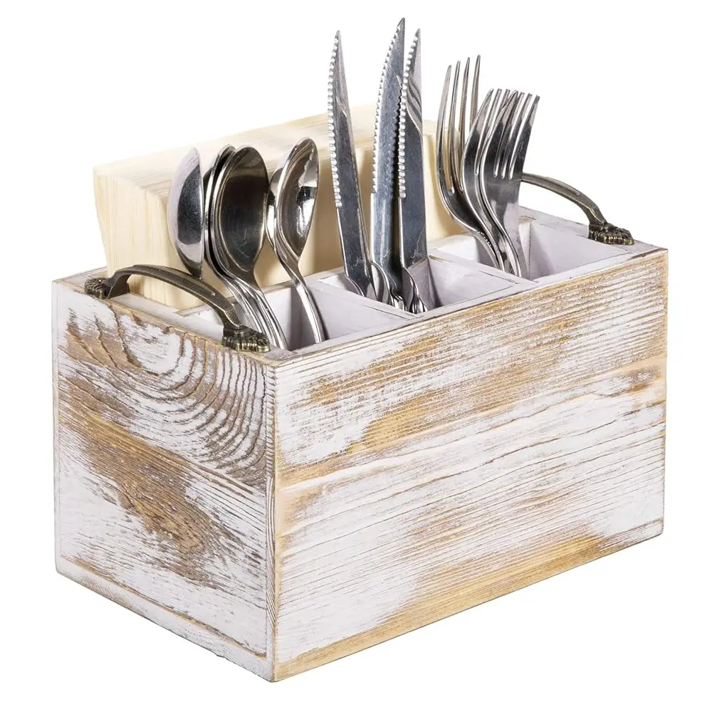 Wood Utensil Holder Vintage White Solid Buffet Caddy And Napkin Holder With 4 Compartments, Flatware Serving Storage Organizer
Wood Utensil Holder Vintage White Solid Buffet Caddy And Napkin Holder With 4 Compartments, Flatware Serving Storage Organizer