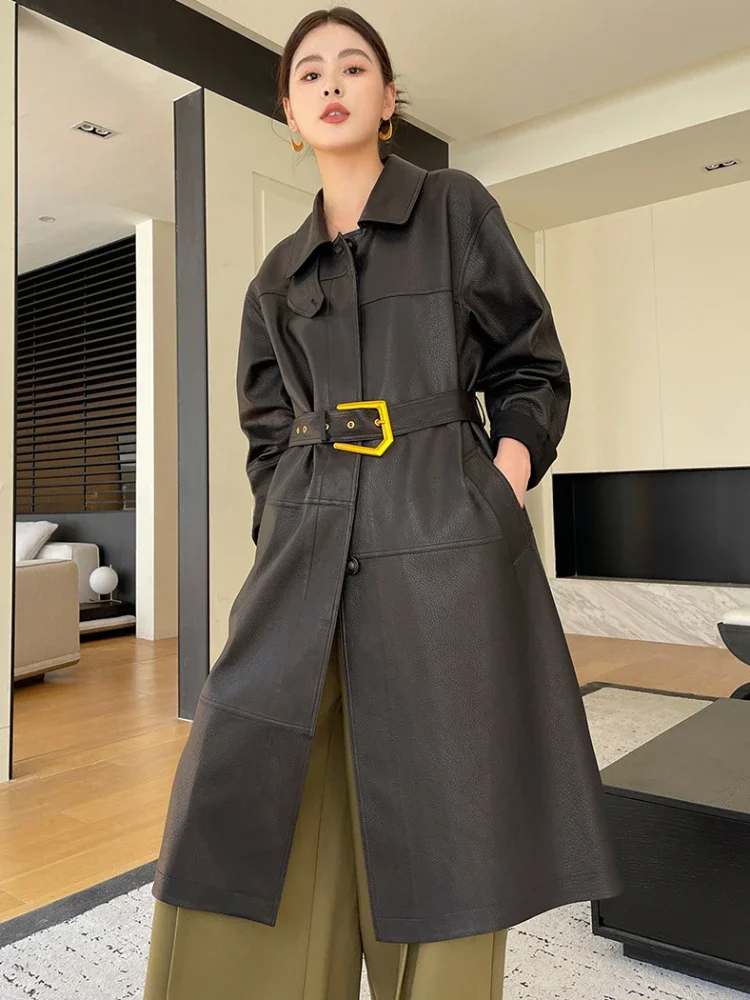 Casual Long Genuine Leather Jackets Women Spring Autumn High-end Simple Deer Texture Black Real Goatskin Trench Coat with Belt
Casual Long Genuine Leather Jackets Women Spring Autumn High-end Simple Deer Texture Black Real Goatskin Trench Coat with Belt