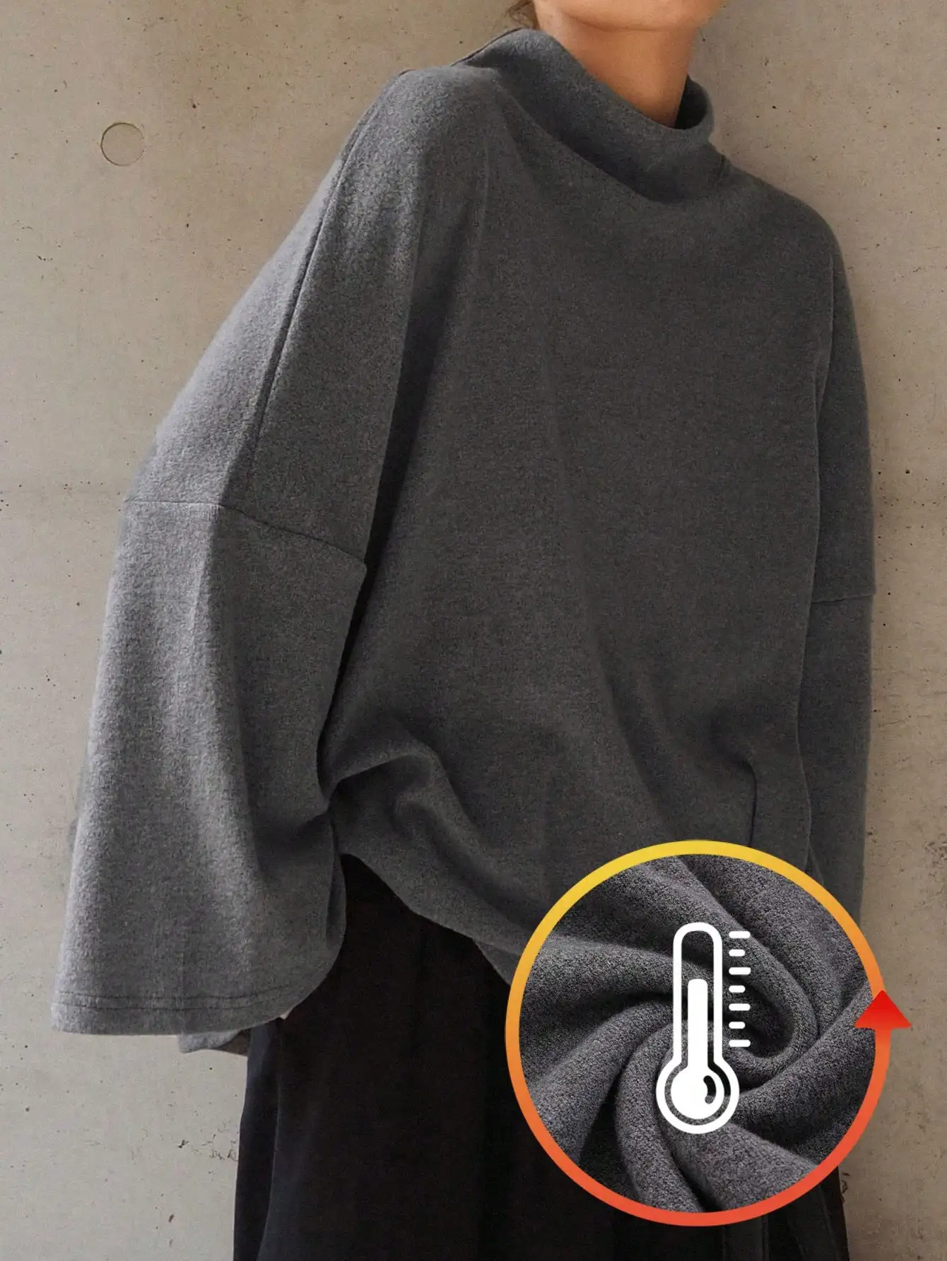 Women's Thermal-Lined Turtleneck Loose Fit Long Sleeve Top - Solid Gray
Women's Thermal-Lined Turtleneck Loose Fit Long Sleeve Top - Solid Gray