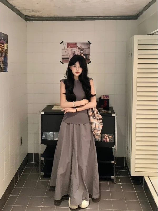 American Retro Grey Loose Elastic Waist Workwear Skirt Casual Long Dress Short Sleeve T-Shirt Two-Piece Set Women Summer
American Retro Grey Loose Elastic Waist Workwear Skirt Casual Long Dress Short Sleeve T-Shirt Two-Piece Set Women Summer