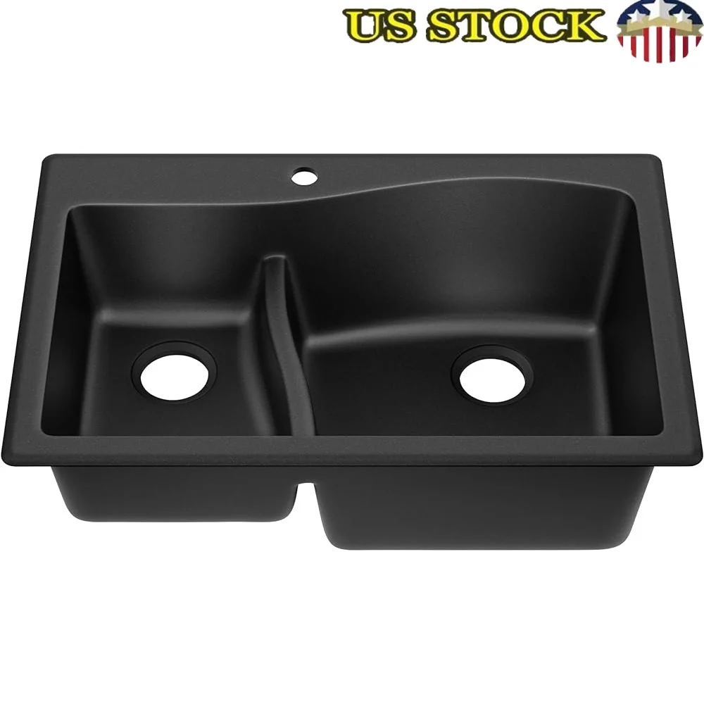 Granite Kitchen Sink Double Bowl 33 Inch Drop In Undermount Quartz Composite Durable Scratch Resistant Easy Clean with Mounting
Granite Kitchen Sink Double Bowl 33 Inch Drop In Undermount Quartz Composite Durable Scratch Resistant Easy Clean with Mounting