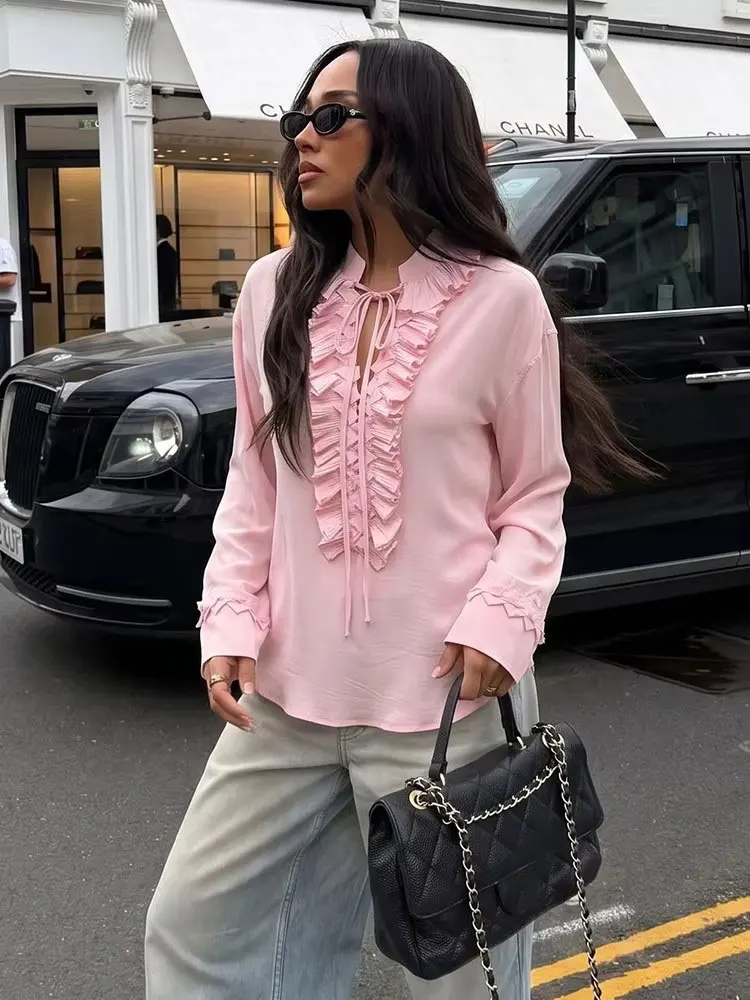 HH Women Elegant Fashion Solid Ruffles Lace-up Blouse V Neck Long Sleeve Shirt Summer Woman Vacation Beach Casual Chic Pink Tops
HH Women Elegant Fashion Solid Ruffles Lace-up Blouse V Neck Long Sleeve Shirt Summer Woman Vacation Beach Casual Chic Pink Tops