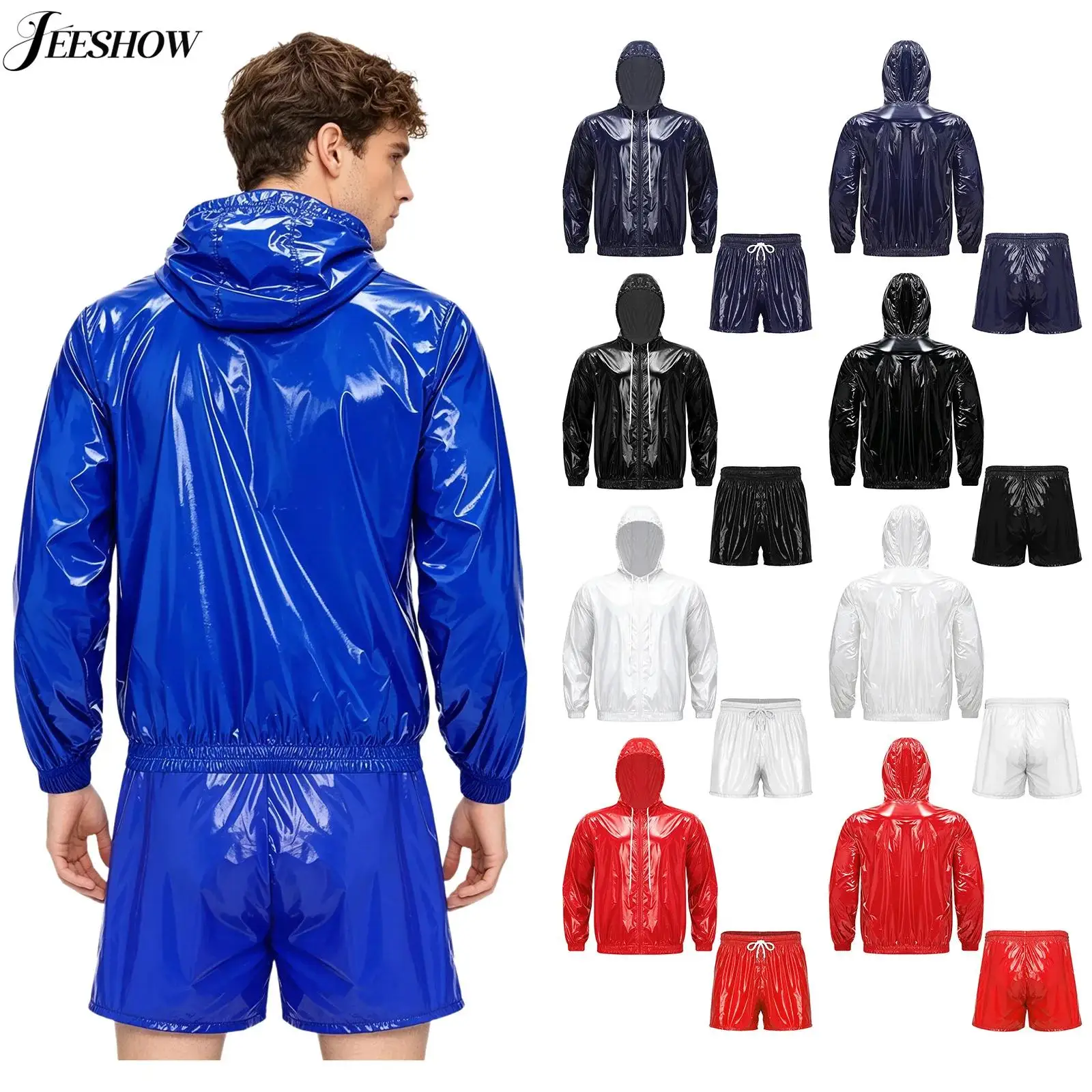 Mens 2 Pcs Waterproof Tracksuit Long Sleeve Front Zipper Hooded Jacket with Drawstring Elastic Waistband Shorts Gyms Sportwear
Mens 2 Pcs Waterproof Tracksuit Long Sleeve Front Zipper Hooded Jacket with Drawstring Elastic Waistband Shorts Gyms Sportwear