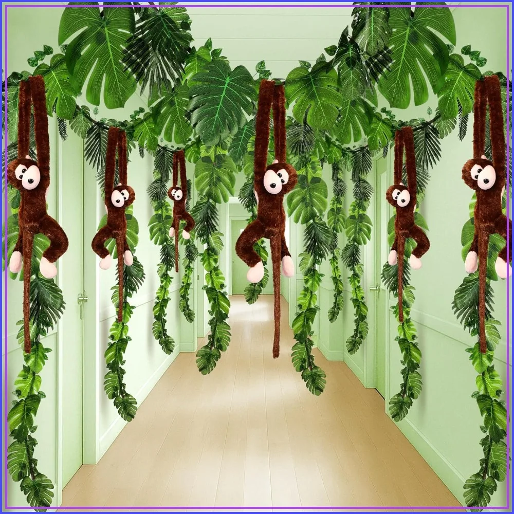 115 Pcs Jungle Theme Party Decorations, 6 Hanging Monkey Stuffed, 29ft Pothos Vines, 40ft Artificial Rattans, 100 Palm Leaf Set for Tropical Rainforest Birthday Party
115 Pcs Jungle Theme Party Decorations, 6 Hanging Monkey Stuffed, 29ft Pothos Vines, 40ft Artificial Rattans, 100 Palm Leaf Set for Tropical Rainforest Birthday Party