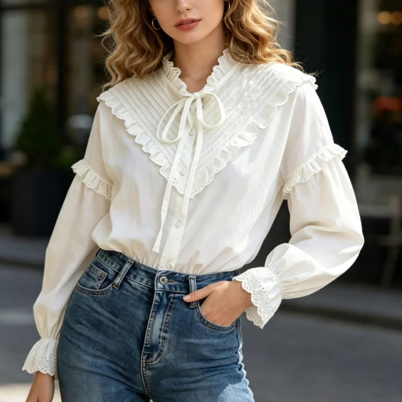 2026 New Spring Vintage Solid Long Sleeve Women Shirts Autumn Ruffle Bow Lace Loose Blouses Casual Elegant Tops
2026 New Spring Vintage Solid Long Sleeve Women Shirts Autumn Ruffle Bow Lace Loose Blouses Casual Elegant Tops