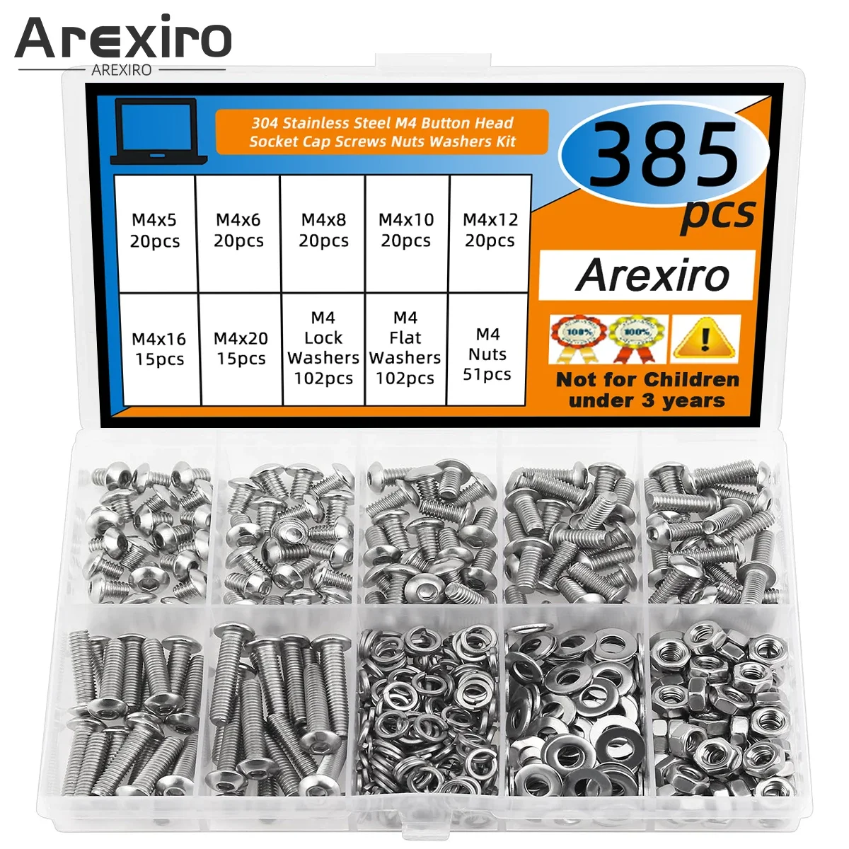 385Pcs M4 x 5/6/8/10/12/16/20 mm Button Head Socket Screw Nut Washer Combo Kit 304 Stainless Steel Fully Threaded
385Pcs M4 x 5/6/8/10/12/16/20 mm Button Head Socket Screw Nut Washer Combo Kit 304 Stainless Steel Fully Threaded