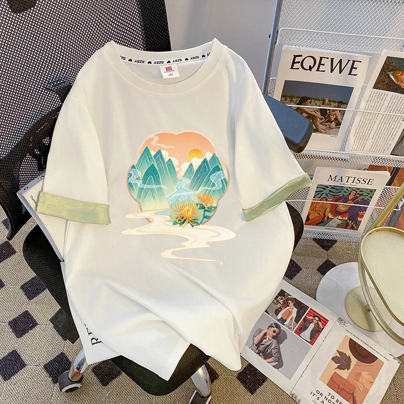 New Cotton Contrast Short Sleeve T-shirt Women's Mid-length Plus Size Summer Loose Thin Vintage Top
New Cotton Contrast Short Sleeve T-shirt Women's Mid-length Plus Size Summer Loose Thin Vintage Top