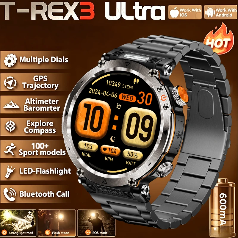 2026 New T-Rex3 600mAh Battery Smart Watch GPS path 5ATM Waterproof Sports Run tracker Outdoors Compass Military Smartwatch
2026 New T-Rex3 600mAh Battery Smart Watch GPS path 5ATM Waterproof Sports Run tracker Outdoors Compass Military Smartwatch