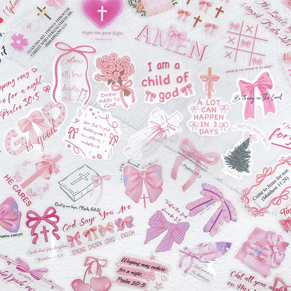 50pcs Pink Bownet Bible Transparent PET Stickers Decals For Laptop Notebook Refrigerator Guitar DIY Cartoon Aesthetic Stickers
50pcs Pink Bownet Bible Transparent PET Stickers Decals For Laptop Notebook Refrigerator Guitar DIY Cartoon Aesthetic Stickers