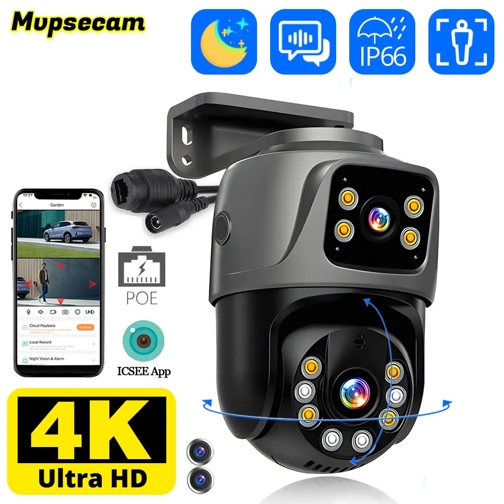 8MP 4K Dual Lens POE IP Camera PTZ Dual Screens Smart Home 360° PTZ Wired Video Surveillance Camera Motion Detection CCTV ICsee
8MP 4K Dual Lens POE IP Camera PTZ Dual Screens Smart Home 360° PTZ Wired Video Surveillance Camera Motion Detection CCTV ICsee