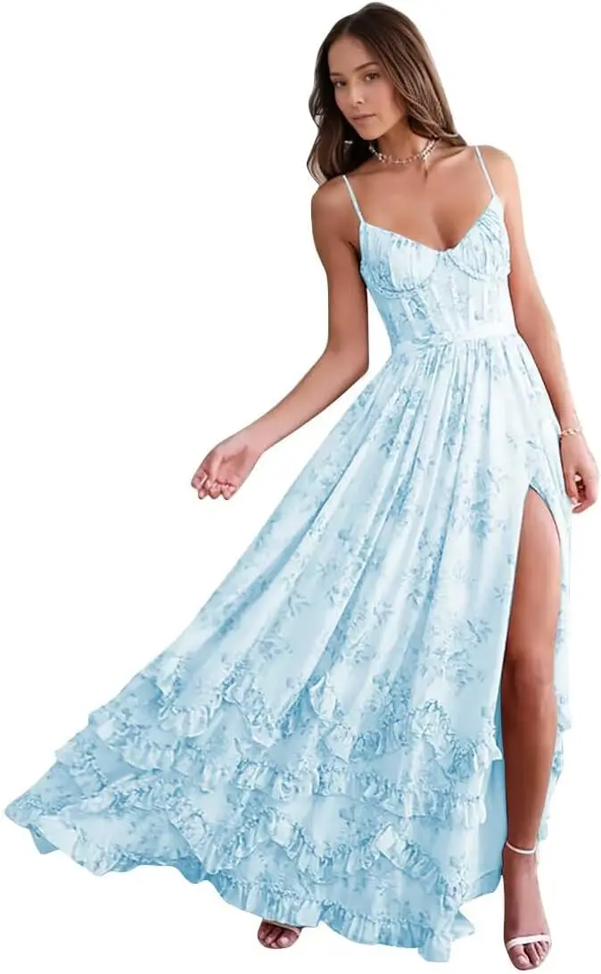 A Line Floral Print Prom Dresses Chiffon Long V-Neck Formal Evening Gowns with Slit A-Line Bridesmaid Dresses for Women
A Line Floral Print Prom Dresses Chiffon Long V-Neck Formal Evening Gowns with Slit A-Line Bridesmaid Dresses for Women