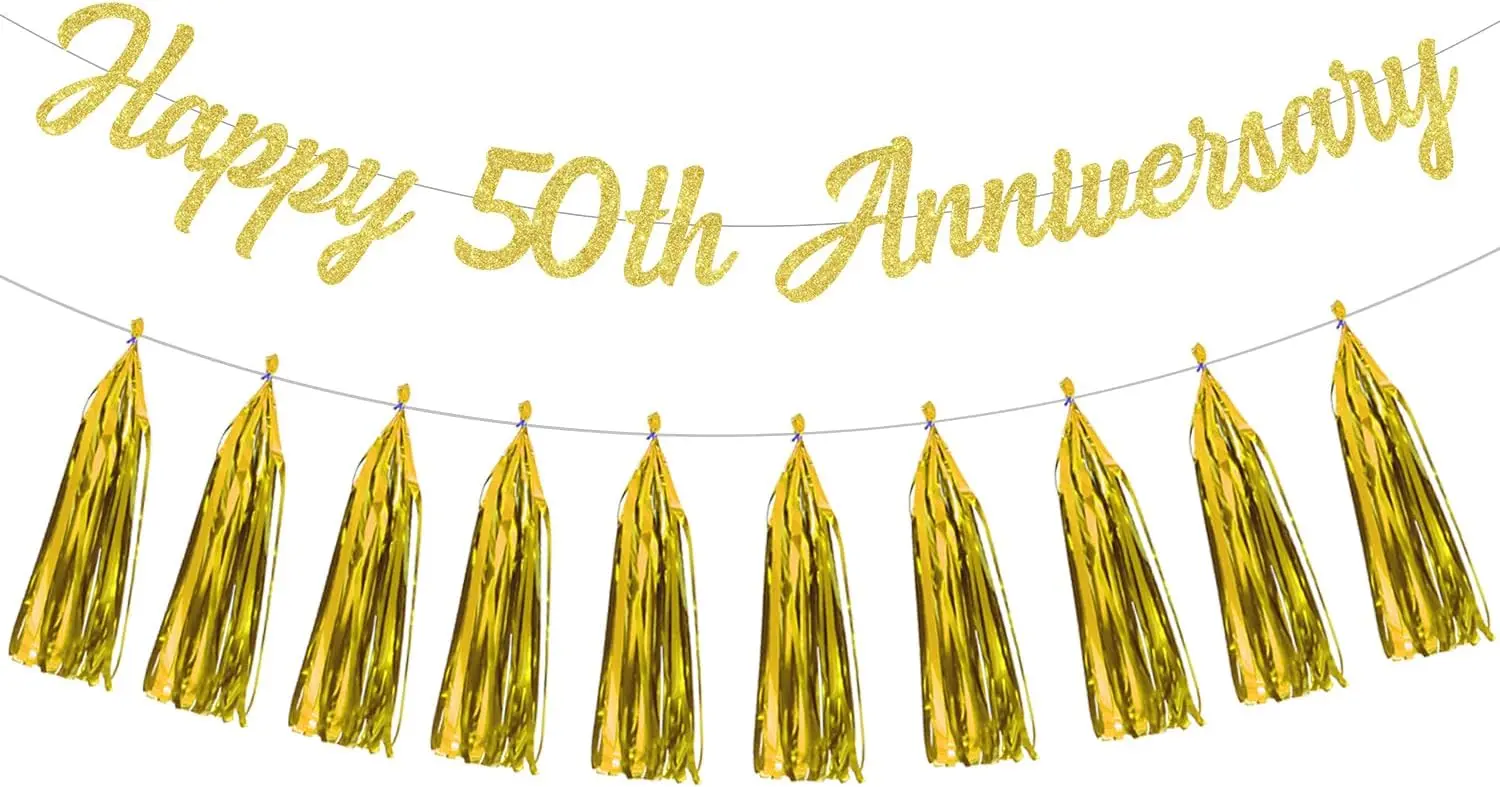 Happy 50th Anniversary Banner Decoration Golden Wedding Party Garland Streamers Cheer Decor for 50th Wedding Anniversary Party 
Happy 50th Anniversary Banner Decoration Golden Wedding Party Garland Streamers Cheer Decor for 50th Wedding Anniversary Party