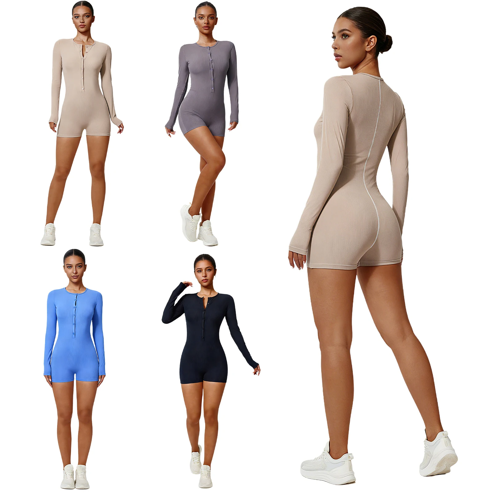 Womens Yoga Sports Jumpsuit Solid Long Sleeve Button Ribbed Stretchy Bodysuit Rompers Golf Fitness Workout Running Activewear
Womens Yoga Sports Jumpsuit Solid Long Sleeve Button Ribbed Stretchy Bodysuit Rompers Golf Fitness Workout Running Activewear