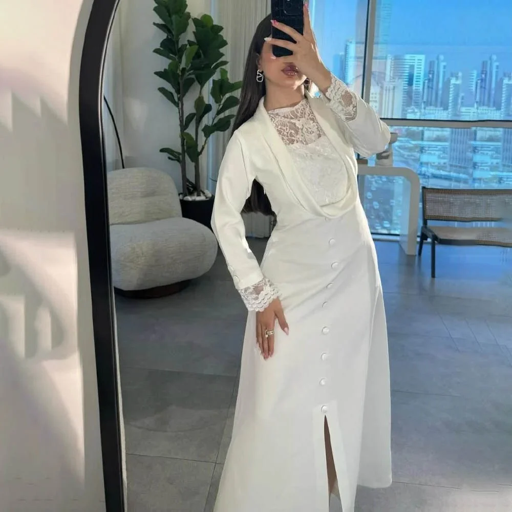 Customized Exquisite Long Sleeve Evening Dress Charming Lace Applique Prom Dress Elegant O Neck Satin Party Gown твечернее пла
Customized Exquisite Long Sleeve Evening Dress Charming Lace Applique Prom Dress Elegant O Neck Satin Party Gown твечернее пла