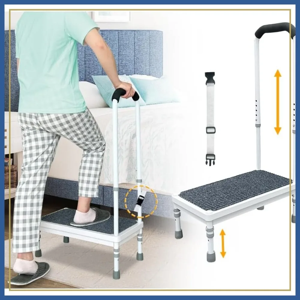 Medical Step Stool with Handle for High Beds, Adjustable Assist Bar, Heavy Duty Metal, Wide Platform for Seniors, Bed Side Foot Stool with Handrail
Medical Step Stool with Handle for High Beds, Adjustable Assist Bar, Heavy Duty Metal, Wide Platform for Seniors, Bed Side Foot Stool with Handrail