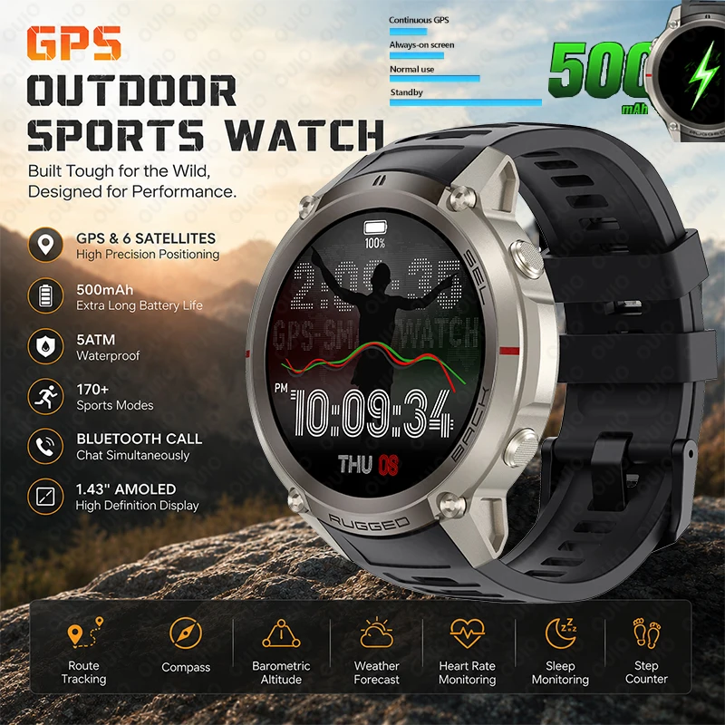 Outdoor Sports GPS Smart Watch Offline Map Compass Heart Rate Monitoring Fitness Tracker 5ATM Waterproof Adventure Sports Watch
Outdoor Sports GPS Smart Watch Offline Map Compass Heart Rate Monitoring Fitness Tracker 5ATM Waterproof Adventure Sports Watch