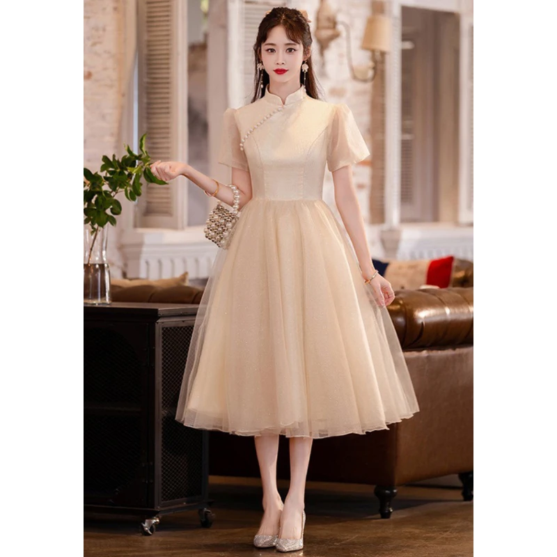 Champagne Evening Dress for Women A-Line Mid-Length Simple Puff Sleeve Engagement Dresses Banquet Birthday Party Wear
Champagne Evening Dress for Women A-Line Mid-Length Simple Puff Sleeve Engagement Dresses Banquet Birthday Party Wear