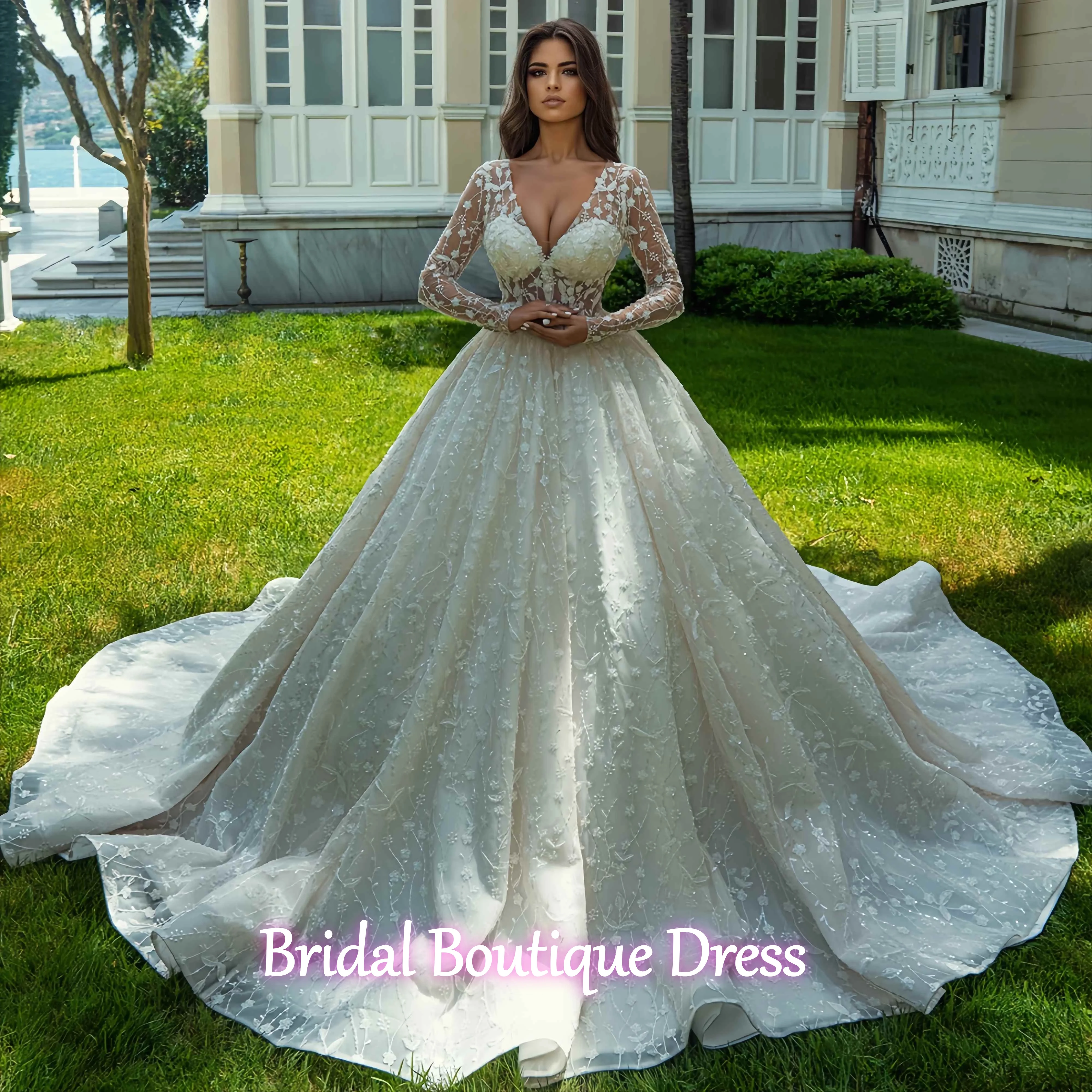 Customized Exquisite Lace Princess Bridal Dress V-Neck Full Sleeves Beading Pearls Wedding Gowns Novias Vestidos De Novia
Customized Exquisite Lace Princess Bridal Dress V-Neck Full Sleeves Beading Pearls Wedding Gowns Novias Vestidos De Novia