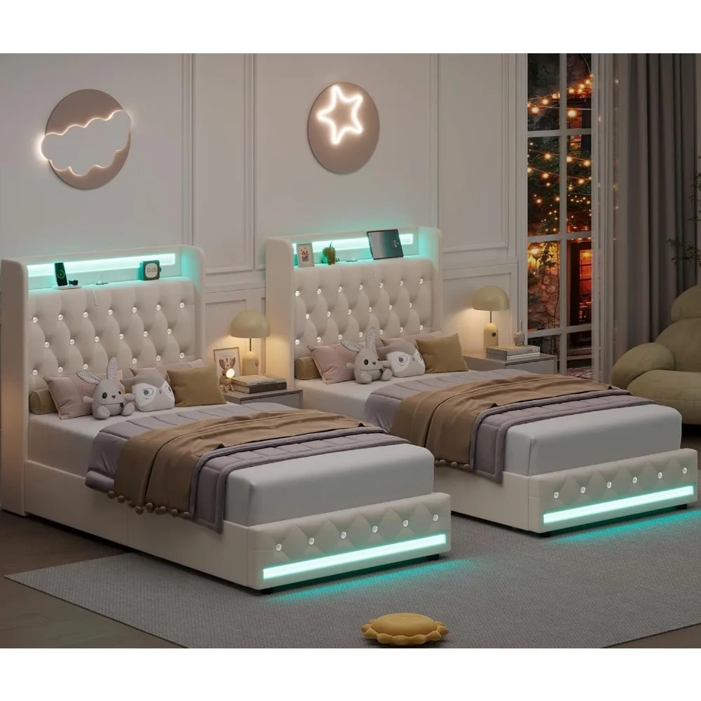 Soft padded twin bed frame with 4 storage drawers, velvet crystal button headboard, and twin bed frame with storage space
Soft padded twin bed frame with 4 storage drawers, velvet crystal button headboard, and twin bed frame with storage space