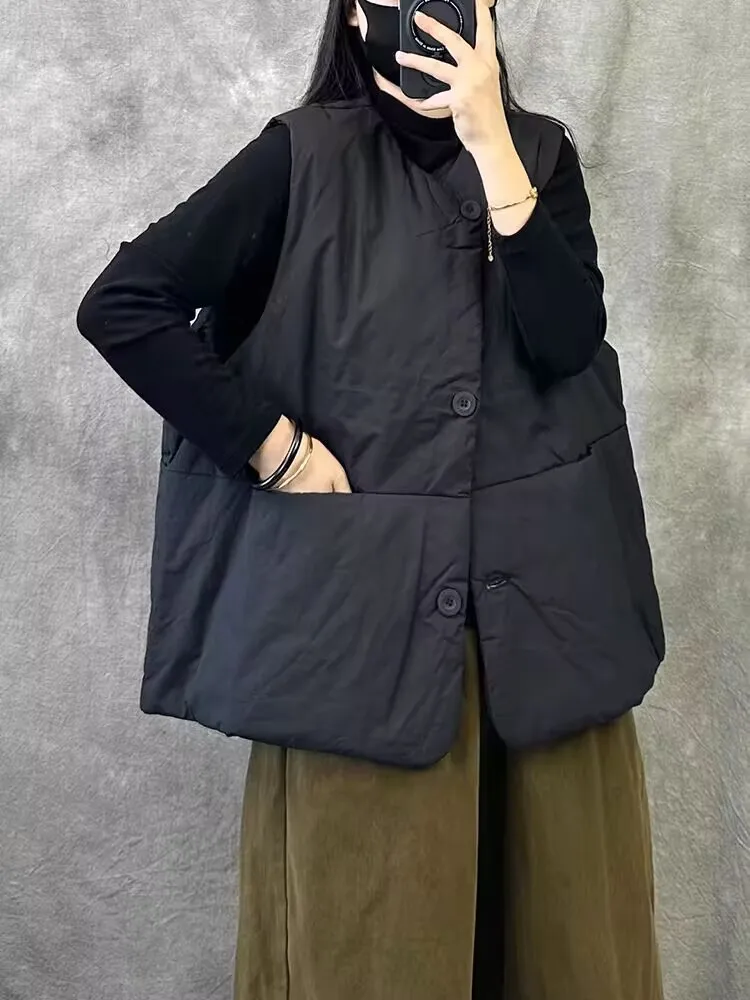 Retro Short Sleeveless Vest Cotton Jacket Thickened Warm Layering Women's Winter Coat Button Pocket Design round Neck Style
Retro Short Sleeveless Vest Cotton Jacket Thickened Warm Layering Women's Winter Coat Button Pocket Design round Neck Style