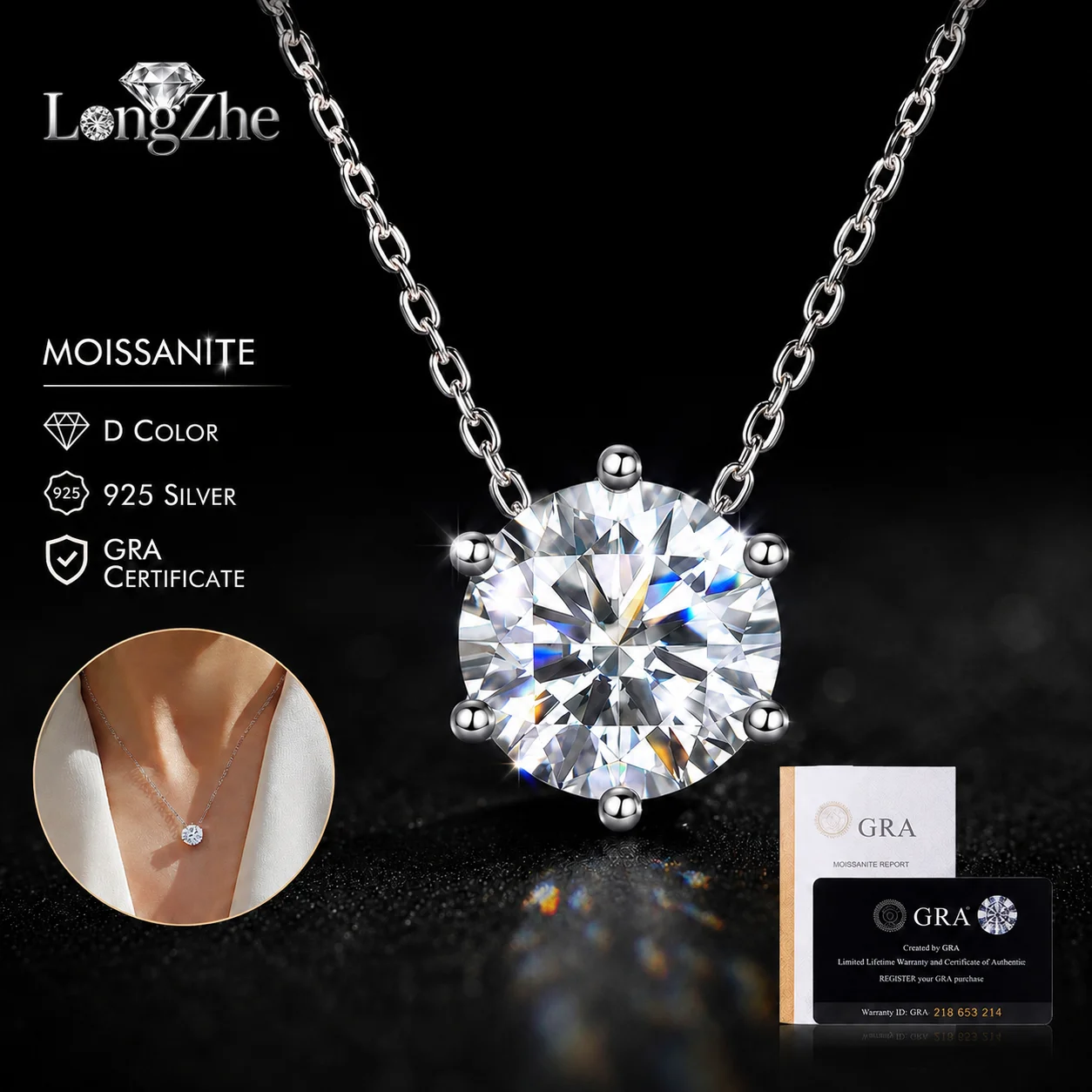 S925 Silver Moissanite Solitaire Necklace D Color Round Stone Pendant 41-50cm Chain For Women Fine Jewelry Gift
S925 Silver Moissanite Solitaire Necklace D Color Round Stone Pendant 41-50cm Chain For Women Fine Jewelry Gift