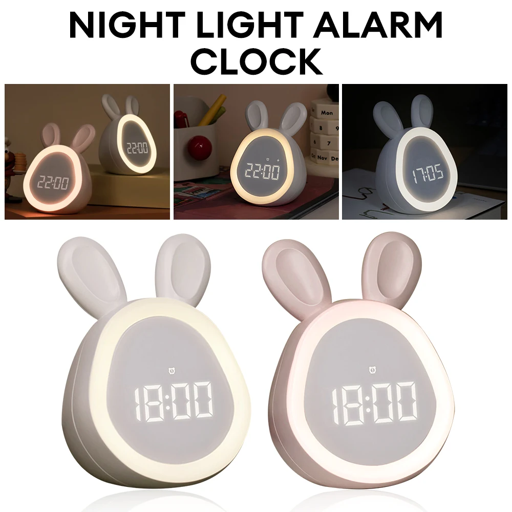 Rabbit LED Night Light Alarm Clock Adjustable Sound Stepless Dimming Alarm Clock Mobile Phone Setting 12/24 Hour Table Clock
Rabbit LED Night Light Alarm Clock Adjustable Sound Stepless Dimming Alarm Clock Mobile Phone Setting 12/24 Hour Table Clock