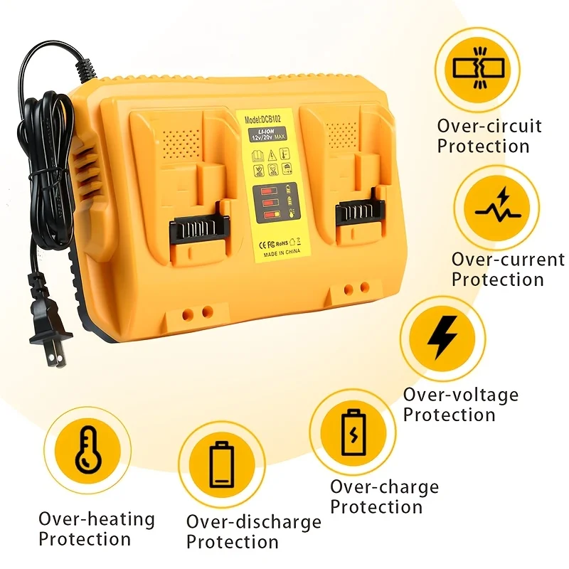 DCB102 DCB118 Li-ion Battery Double Charging Dual USB Ports Charger For DeWalt 12V 14.4V 18V 20V 6A DCB101 DCB200 DCB201 
DCB102 DCB118 Li-ion Battery Double Charging Dual USB Ports Charger For DeWalt 12V 14.4V 18V 20V 6A DCB101 DCB200 DCB201