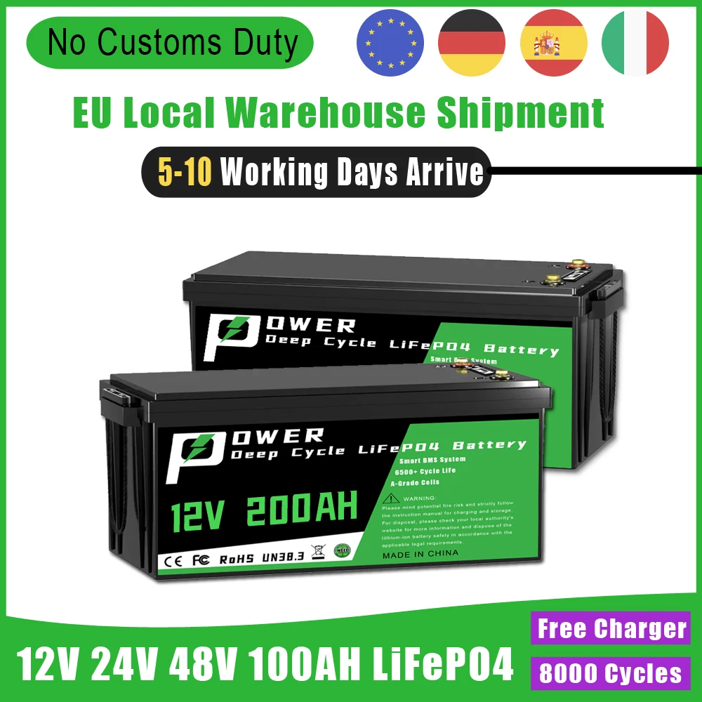New 12V 24V 48V 100Ah 200Ah LiFePO4 Battery 12.8V 25.6V 51.2V Lithium Iron Phosphate Built-in BMS Charger For Solar Boat No Tax
New 12V 24V 48V 100Ah 200Ah LiFePO4 Battery 12.8V 25.6V 51.2V Lithium Iron Phosphate Built-in BMS Charger For Solar Boat No Tax