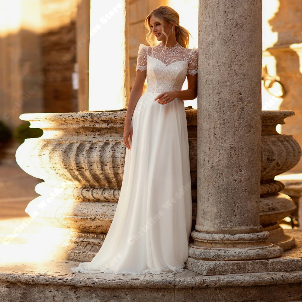 Classic A-Line Women Wedding Dresses Elegant Lace Applique Short Sleeves Bride Gowns Formal Occasion Vestido De Novia Customized
Classic A-Line Women Wedding Dresses Elegant Lace Applique Short Sleeves Bride Gowns Formal Occasion Vestido De Novia Customized