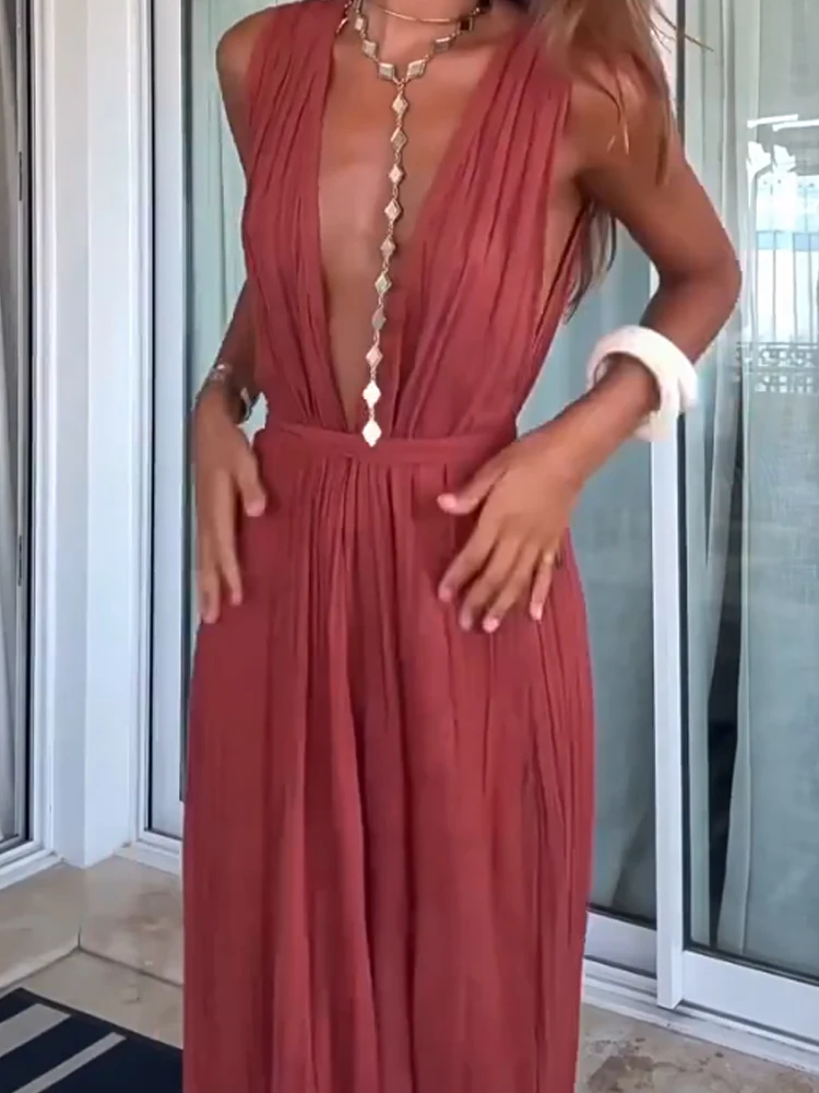 Сексуальный длинный комбинезон без рукавов с глубоким v-образным вырезом, женский элегантный однотонный комбинезон с высокой талией, 2026, модные драпированные свободные комбинезоны для вечеринок
Сексуальный длинный комбинезон без рукавов с глубоким v-образным вырезом, женский элегантный однотонный комбинезон с высокой талией, 2026, модные драпированные свободные комбинезоны для вечеринок