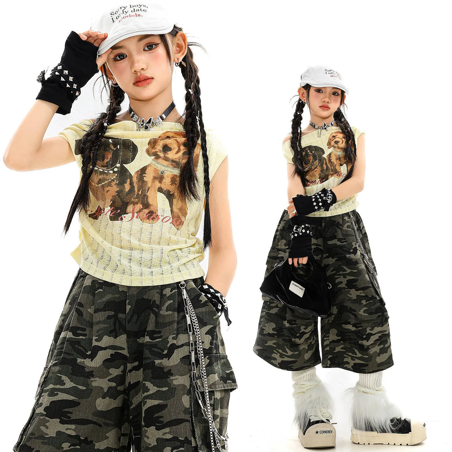 Kid Kpop Hip Hop Clothing Yellow Cute Dog Print T Shirt Top Camo Casual Cargo Shorts Middle Pants for Girl Dance Costume Clothes
Kid Kpop Hip Hop Clothing Yellow Cute Dog Print T Shirt Top Camo Casual Cargo Shorts Middle Pants for Girl Dance Costume Clothes
