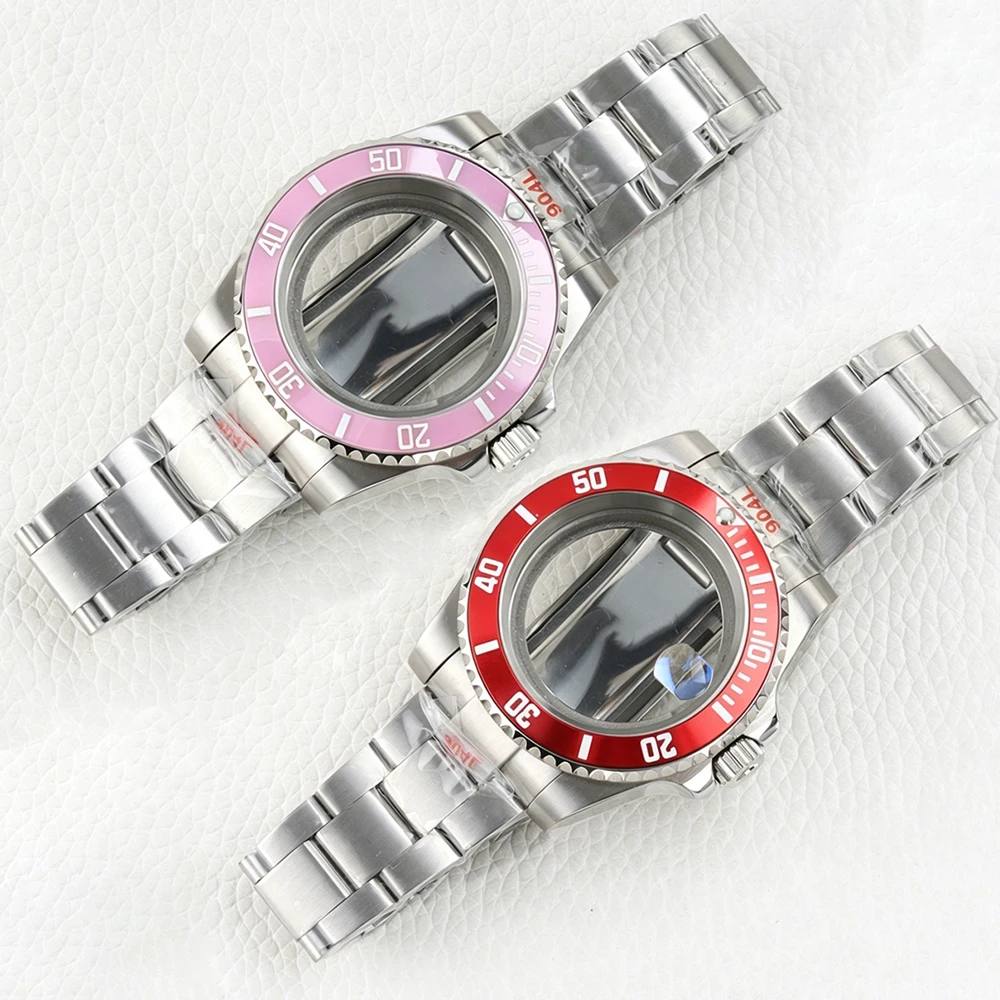40mm NH35 silver Watch Case Red Black Ceramic Bezel Sapphire Crystal for SUB NH34 NH35 NH36 NH38 Movement oyster Brushed Strap
40mm NH35 silver Watch Case Red Black Ceramic Bezel Sapphire Crystal for SUB NH34 NH35 NH36 NH38 Movement oyster Brushed Strap