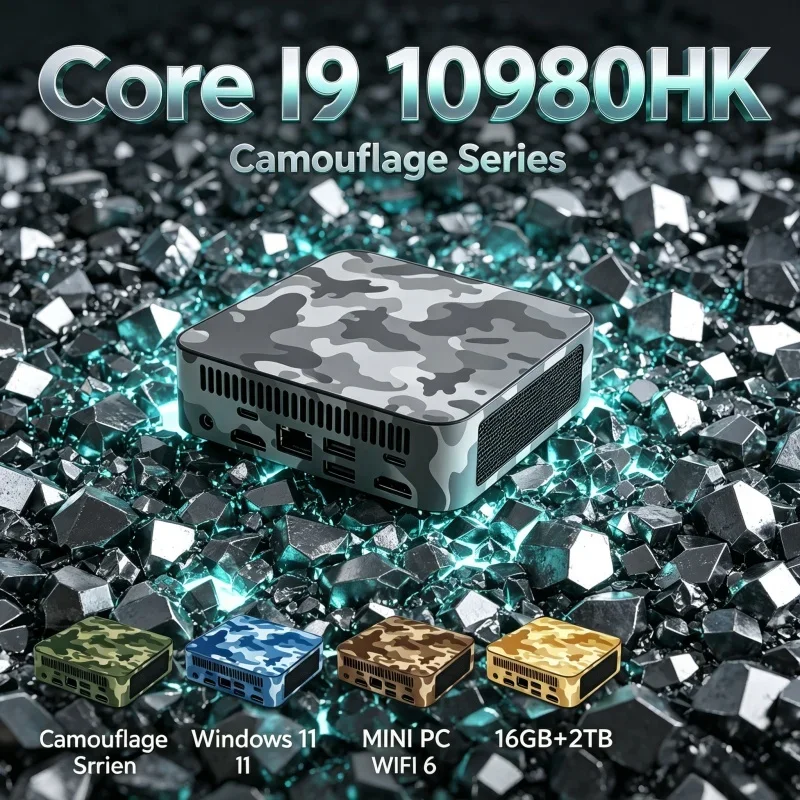 Trendy Camouflage Series Compact Mini Desktop Intel I9 10980HK 16GB RAM 1/2TB SSD WiFi6 BT5.2 4K Compact Office Small PC
Trendy Camouflage Series Compact Mini Desktop Intel I9 10980HK 16GB RAM 1/2TB SSD WiFi6 BT5.2 4K Compact Office Small PC