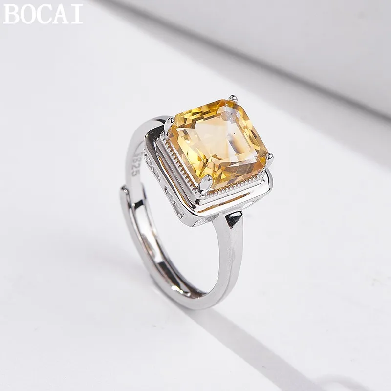 BOCAI New S925 Silver Simple and Fashionable Square Sugar Yellow Crystal Engagement Ring Women's Choice Gift
BOCAI New S925 Silver Simple and Fashionable Square Sugar Yellow Crystal Engagement Ring Women's Choice Gift