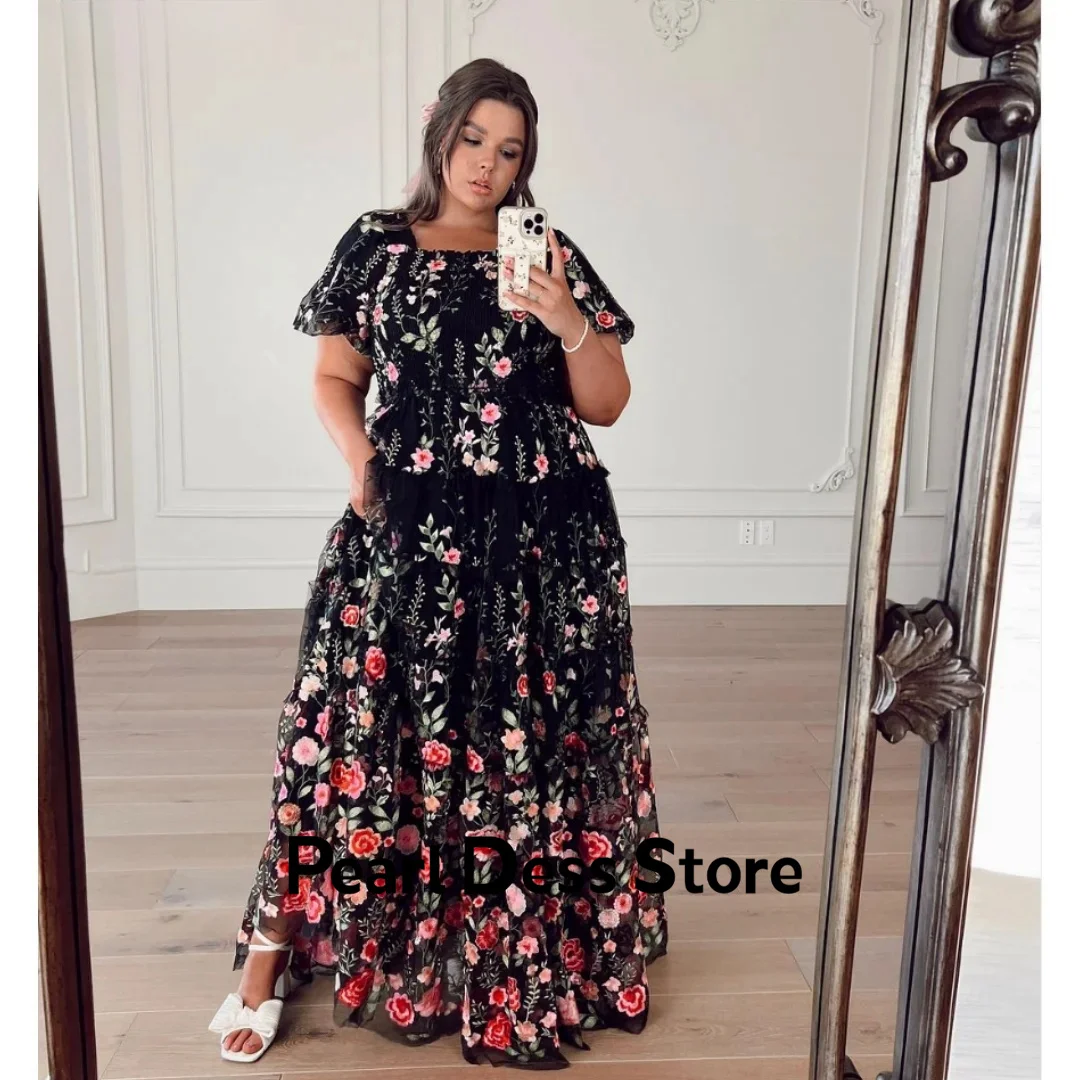 Black embroidered flower ball dress, sheer fairy evening dress, large A-line ball party dress, wedding dress
Black embroidered flower ball dress, sheer fairy evening dress, large A-line ball party dress, wedding dress