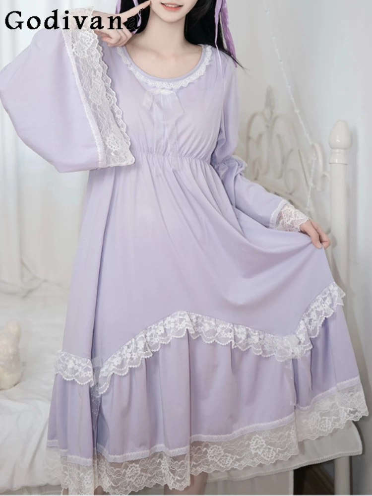 Elegant Sweet Lolita Women Chest Padded Cotton Cute Princess Long Sleeve Lace Nightdress Fashion New Loose Crew Neck Bow Dress
Elegant Sweet Lolita Women Chest Padded Cotton Cute Princess Long Sleeve Lace Nightdress Fashion New Loose Crew Neck Bow Dress