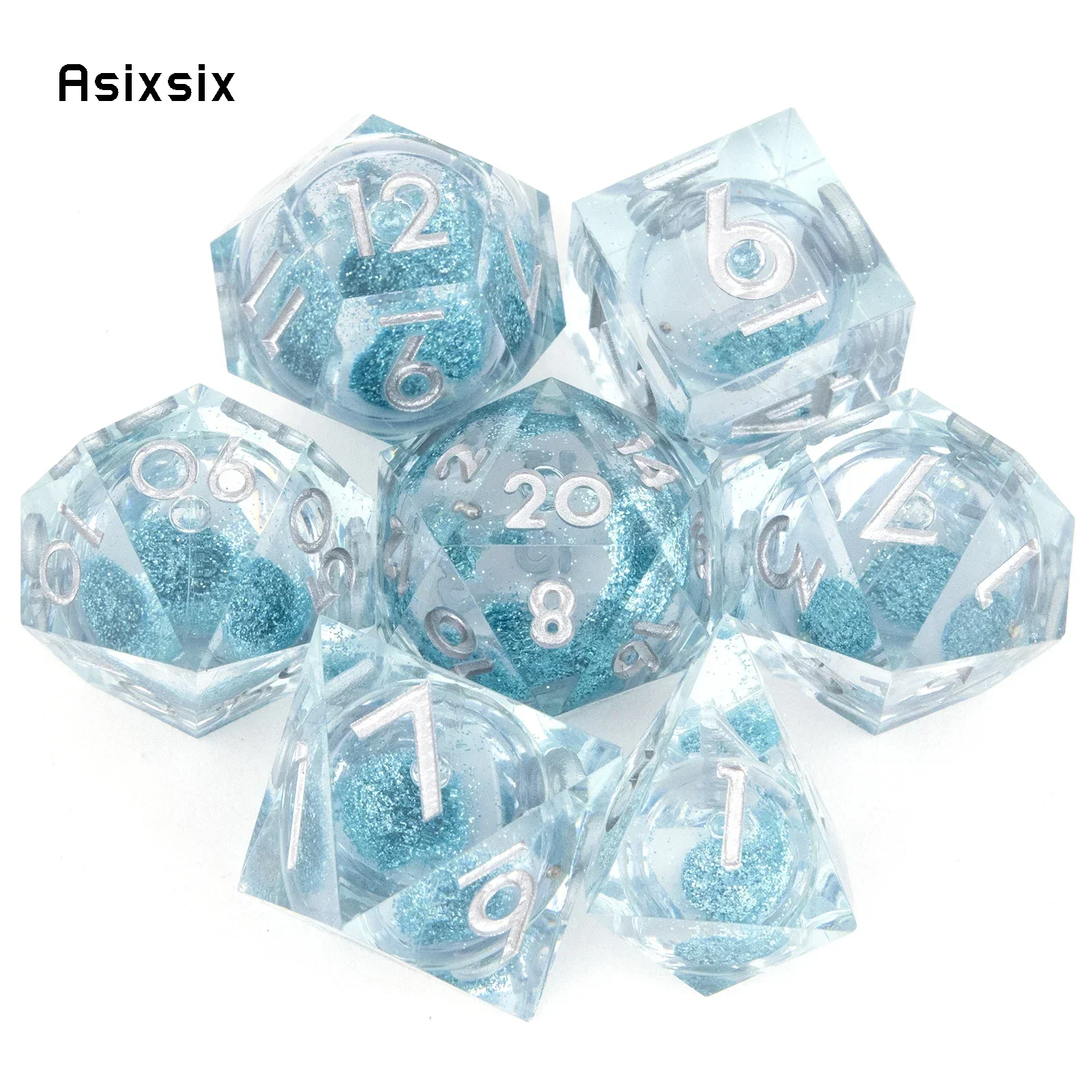 7 Pcs Transparent Blue Resin Flowing Sand White Number Sharp Edge Dice Polyhedral Dice Suitable For Dice PropBoard Game
7 Pcs Transparent Blue Resin Flowing Sand White Number Sharp Edge Dice Polyhedral Dice Suitable For Dice PropBoard Game