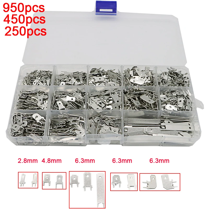 950pcs/450pcs/250pcs 2.8mm 4.8mm 6.3mm boxed PCB shovel shaped terminal connector plug-in mark welding terminal L-shaped
950pcs/450pcs/250pcs 2.8mm 4.8mm 6.3mm boxed PCB shovel shaped terminal connector plug-in mark welding terminal L-shaped