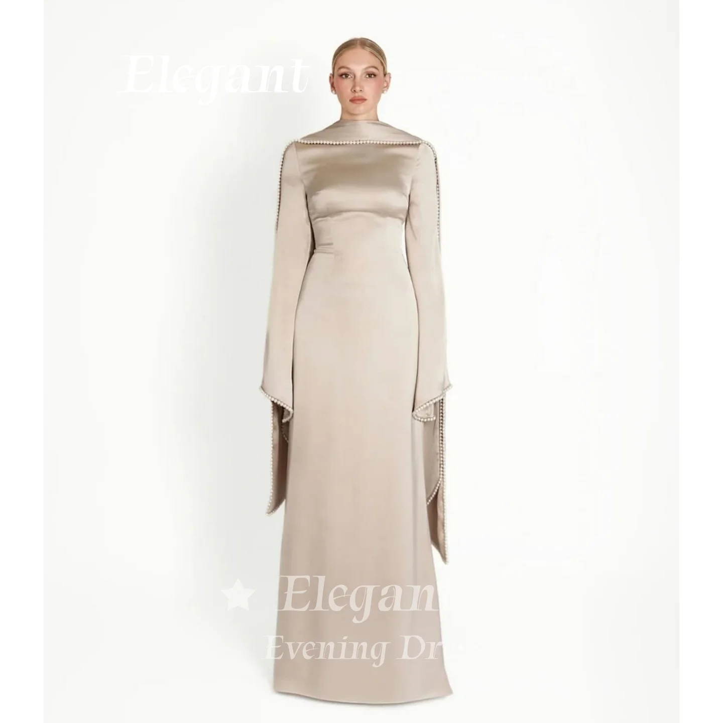 Elegant Vintage Champagne Satin Prom Dress Saudi Women Cape Sleeve Pearl Formal Evening Gown Wedding Party Dresses Customized
Elegant Vintage Champagne Satin Prom Dress Saudi Women Cape Sleeve Pearl Formal Evening Gown Wedding Party Dresses Customized