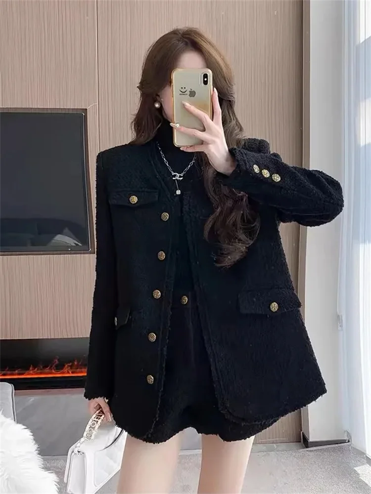 Black Small Fragrant Style Coarse Woolen Coat Women Autumn and Winter High-Quality Single Breasted Slimming Jacket Women
Black Small Fragrant Style Coarse Woolen Coat Women Autumn and Winter High-Quality Single Breasted Slimming Jacket Women