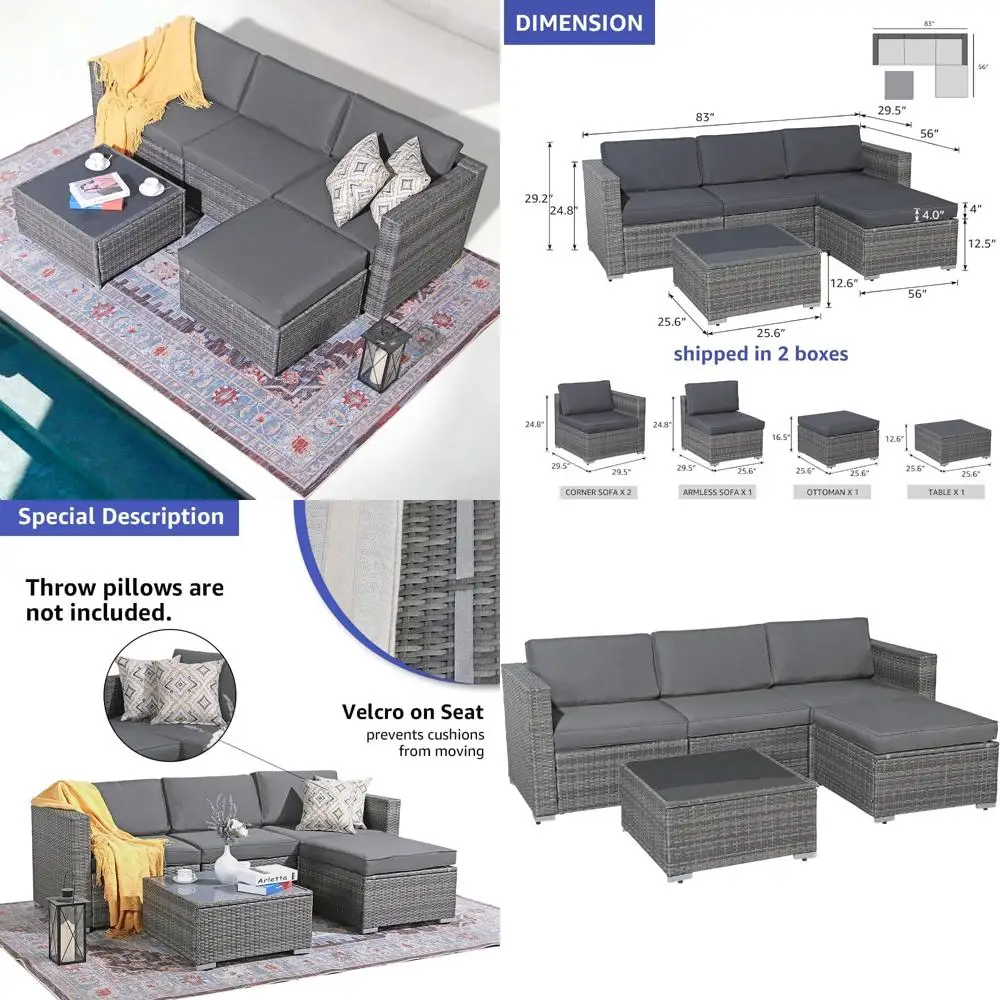 5-Piece Outdoor Patio Furniture Set, Sectional Conversation Area, Weather-Resistant Grey PE Wicker with Dark Grey Cushions
5-Piece Outdoor Patio Furniture Set, Sectional Conversation Area, Weather-Resistant Grey PE Wicker with Dark Grey Cushions