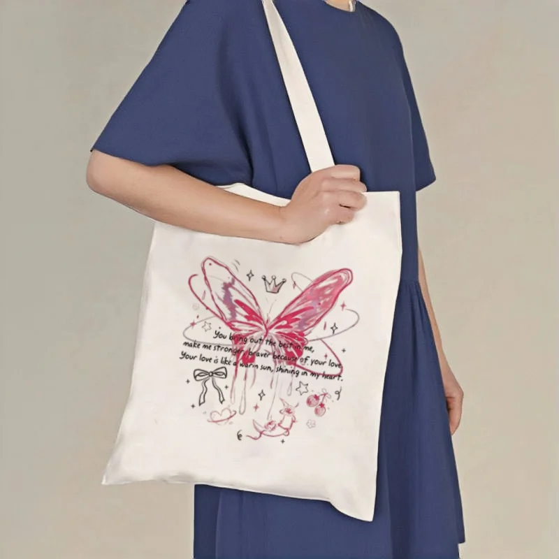 1pc Pink Butterfly Love Quote Print Canvas Tote Bag, Casual Shoulder Shopper, Reusable Grocery & Daily Carry Bag
1pc Pink Butterfly Love Quote Print Canvas Tote Bag, Casual Shoulder Shopper, Reusable Grocery & Daily Carry Bag